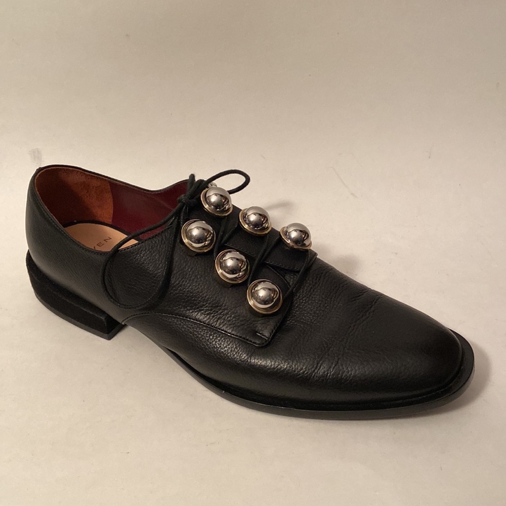 Carven Black Leather Runway Loafers 36 Lace Up Italy